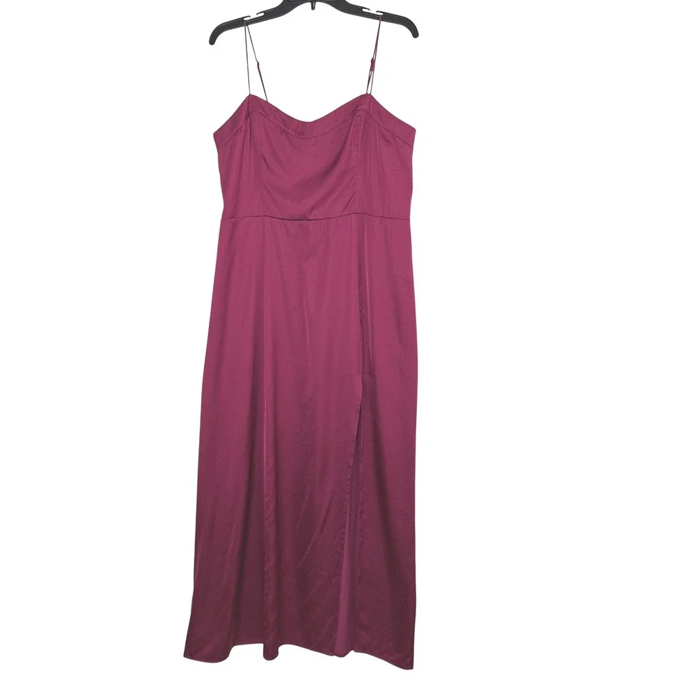 NWT Abercrombie & Fitch Camille High Slit Magenta Satin Maxi Dress RSP $140 L
